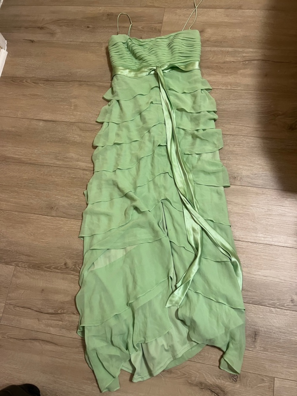 Light Green Ruffled Maxi Dress with Spaghetti Straps